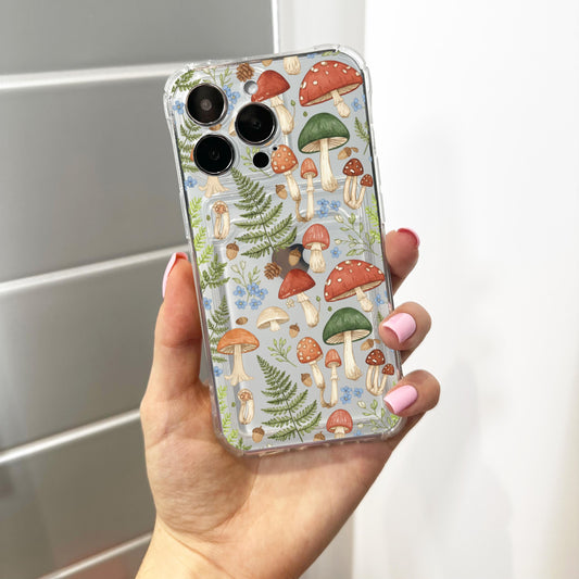 Mushroom Cottage Core Card Holder Phone Case for iPhone 17 16 15 14 13 12 11 11 Pro Max Mini 7 8 XR X Wallet Shockproof Phone Cover Custom