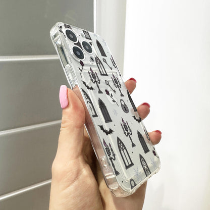 Gothic Halloween Card Holder Phone Case for iPhone 17 16 15 14 13 12 11 11 Pro Max Mini 7 8 XR X Wallet Shockproof Phone Cover Custom Name