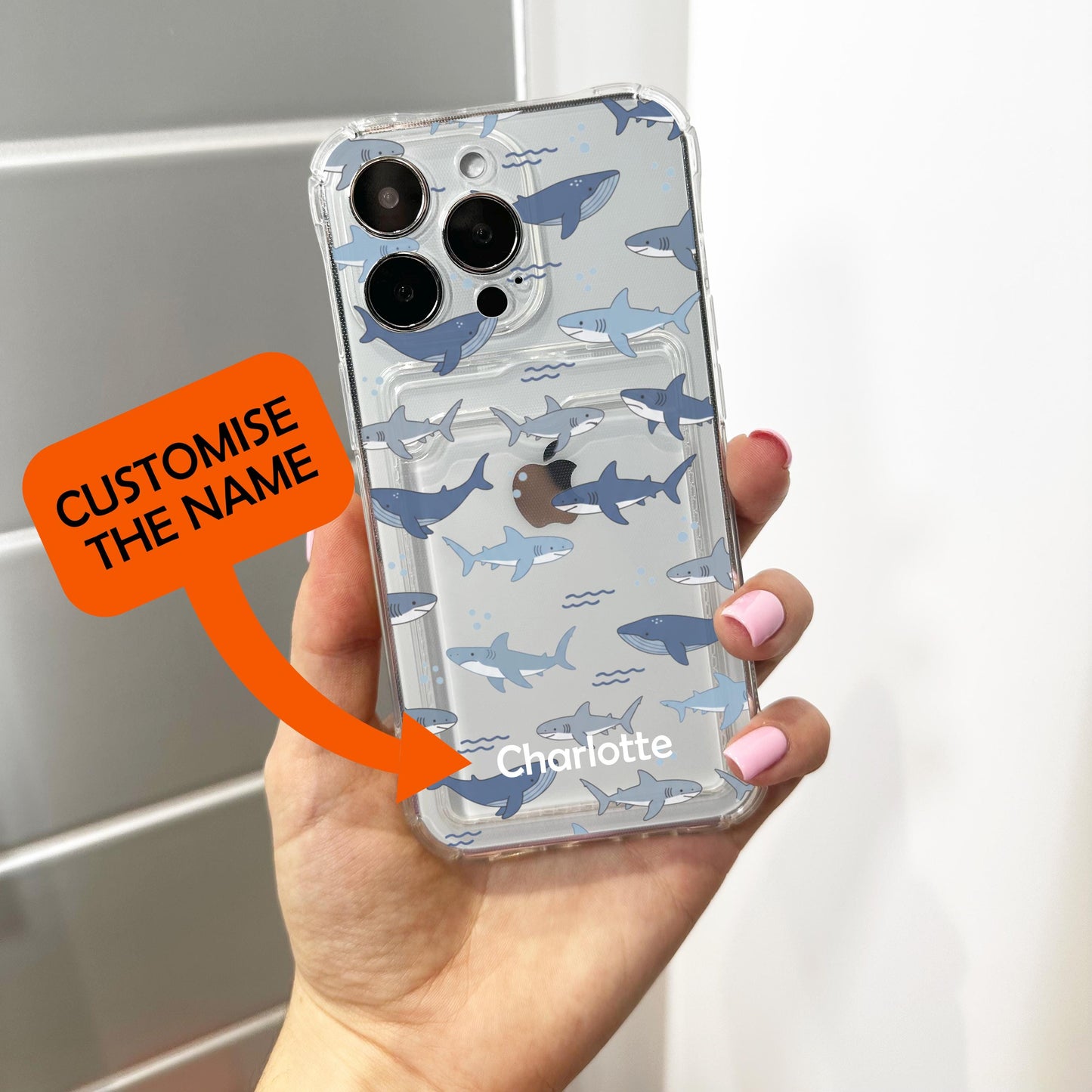 Whale Shark Card Holder Phone Case for iPhone 17 16 15 14 13 12 11 11 Pro Max Mini 7 8 XR XS X Wallet Shockproof Phone Cover Customised Name