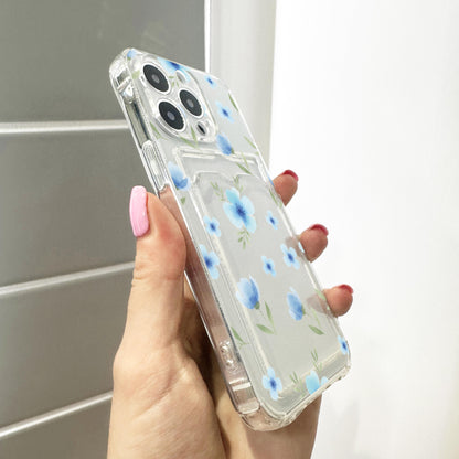 Blue Watercolour Floral Clear Phone Case for iPhone 17 16 15 14 13 12 11 11 Pro Max Mini 7 8 XR Shockproof Slim Phone Cover with Custom Name