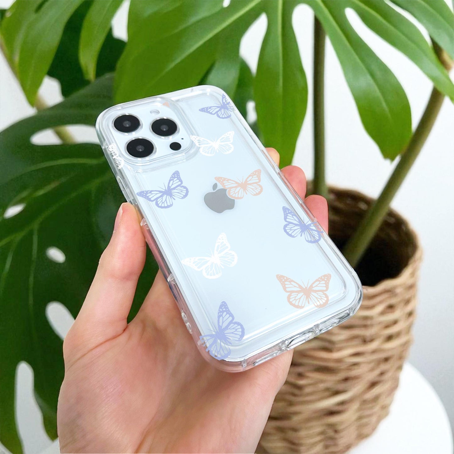 Pastel Cute Butterfly Clear Phone Case for iPhone 15 14 13 12 11 11 Pro Max Mini 7 8 XR XS X Shockproof Slim Phone Cover with Custom Name
