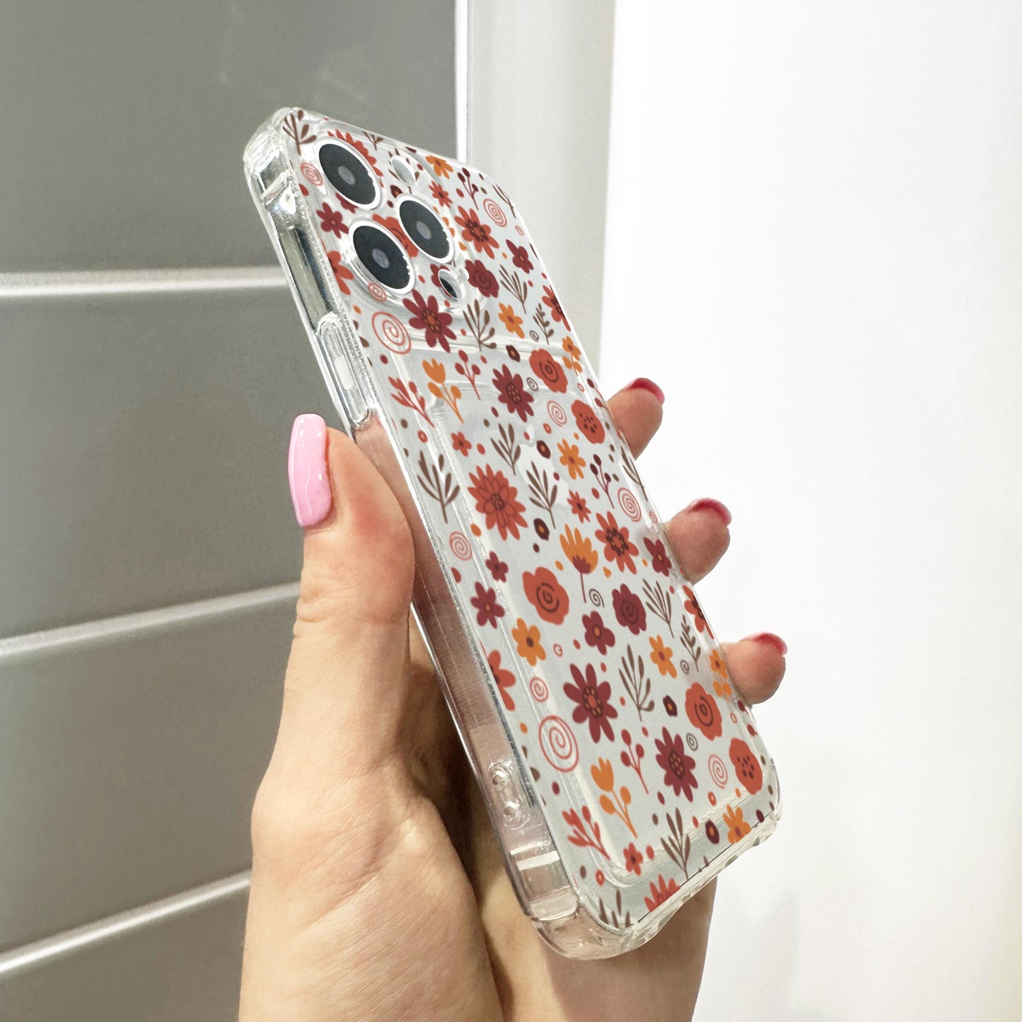 Earthy Warm Floral Card Holder Phone Case for iPhone 17 16 15 14 13 12 11 11 Pro Max Mini 7 8 XR XS X Wallet Shockproof Phone Cover