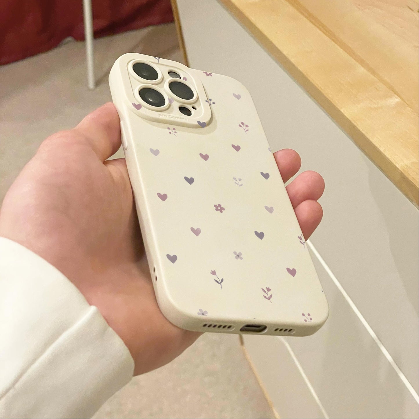 Pastel Heart Flower Pattern Beige Phone Case for iPhone 17 16 15 14 13 12 11 11 Pro Max Mini 7 XR X Shockproof Phone Cover Personalised Name