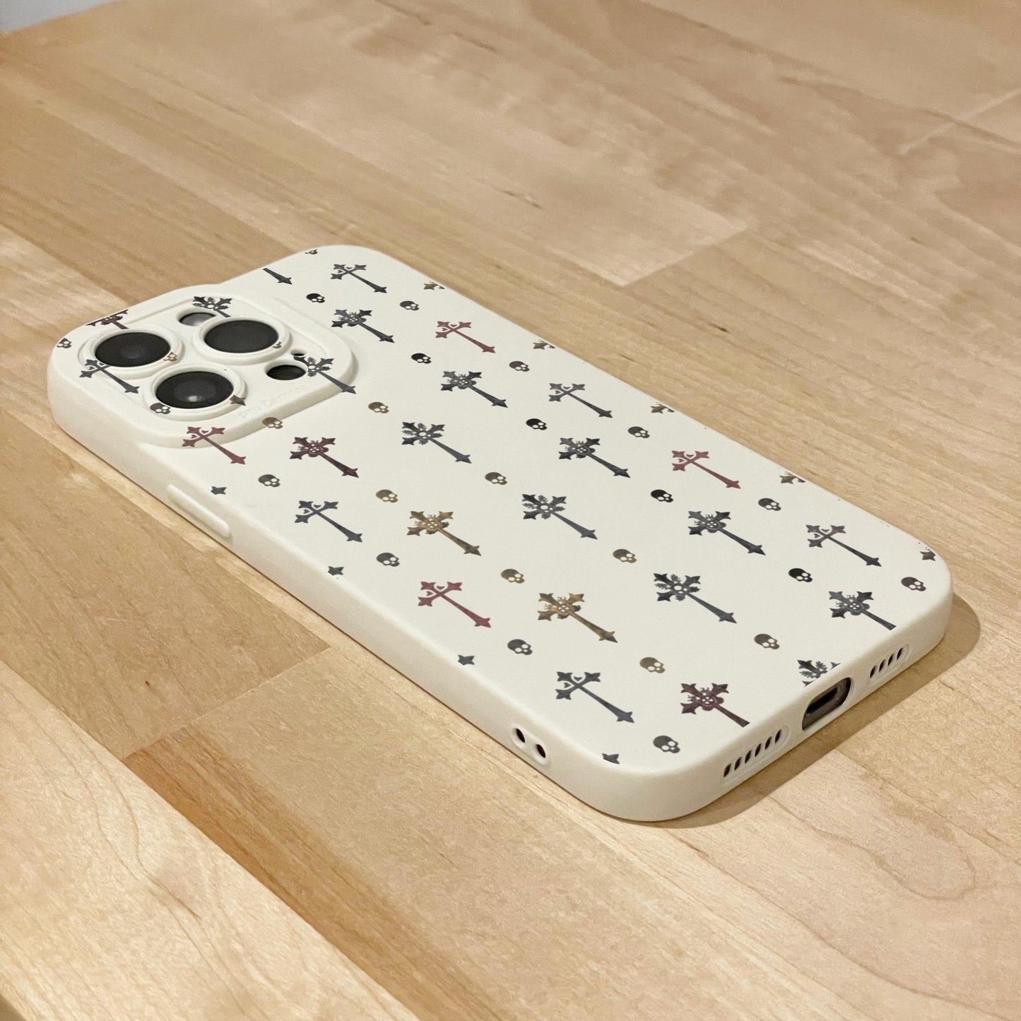 Gothic Skull Cross Beige Phone Case for iPhone 17 16 15 14 13 12 11 11 Pro Max Mini 7 8 XR XS X Shockproof Phone Cover with Custom Name