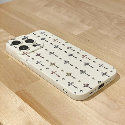 Gothic Skull Cross Beige Phone Case for iPhone 17 16 15 14 13 12 11 11 Pro Max Mini 7 8 XR XS X Shockproof Phone Cover with Custom Name