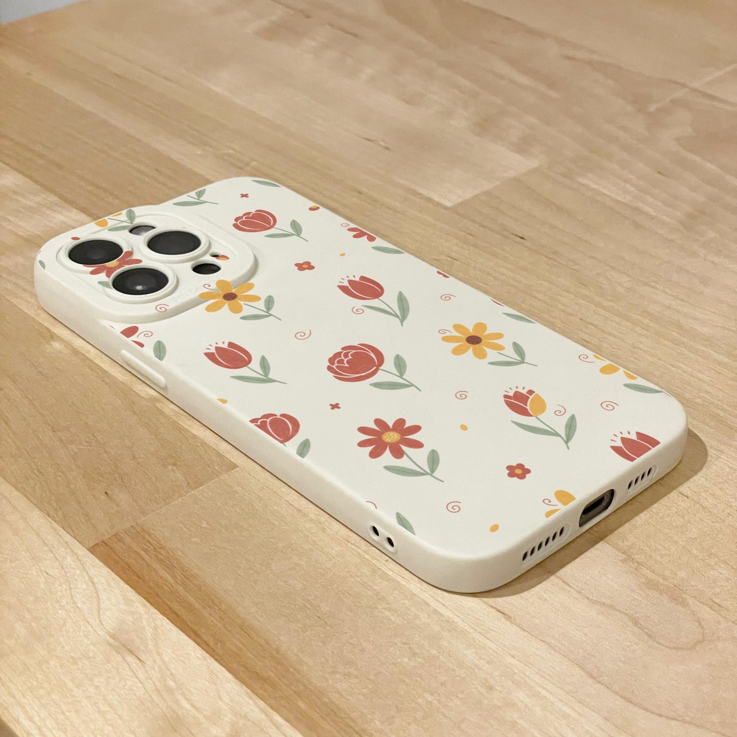 Cute Floral Beige Phone Case for iPhone 17 16 15 14 13 12 11 11 Pro Max Mini 7 8 XR XS X Shockproof Phone Cover with Custom Name