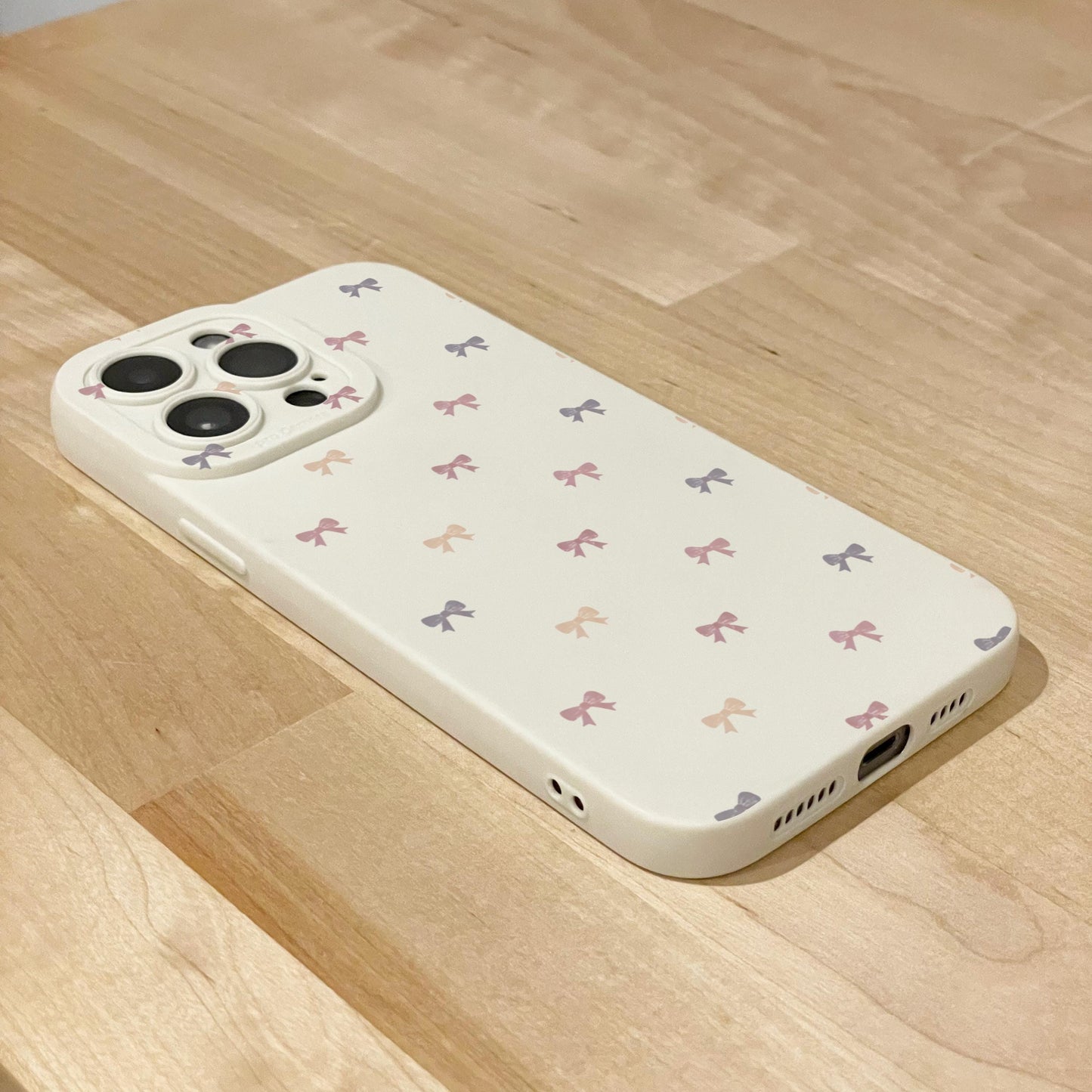 Pastel Bow Beige Phone Case for iPhone 17 16 15 14 13 12 11 11 Pro Max Mini 7 8 XR XS X Shockproof Phone Cover with Custom Name