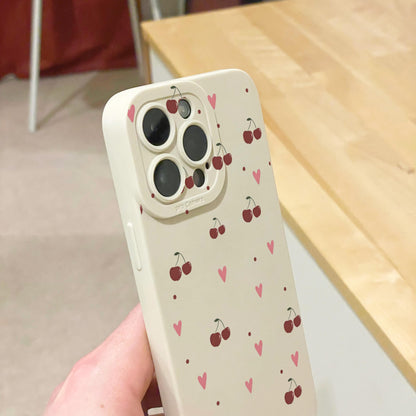 Pink Heart Red Cherry Beige Phone Case for iPhone 17 16 15 14 13 12 11 11 Pro Max Mini 7 8 XR XS X Shockproof Phone Cover with Custom Name