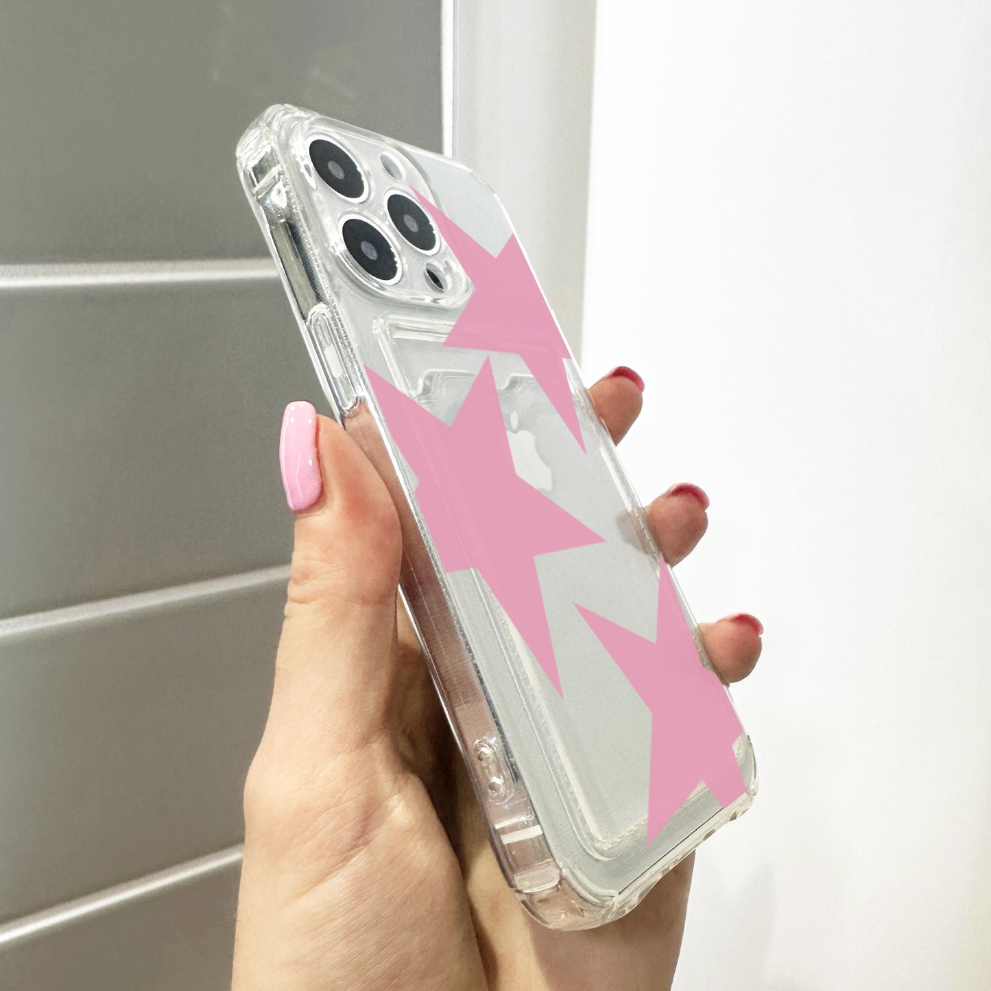 Pink Star Clear Card Holder Phone Case for iPhone 17 16 15 14 13 12 11 11 Pro Max Mini 7 8 XR XS X Wallet Shockproof Phone Cover Custom Name