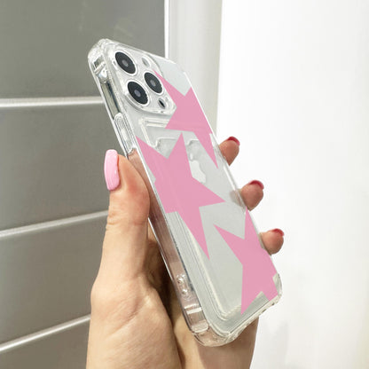 Pink Star Clear Card Holder Phone Case for iPhone 17 16 15 14 13 12 11 11 Pro Max Mini 7 8 XR XS X Wallet Shockproof Phone Cover Custom Name