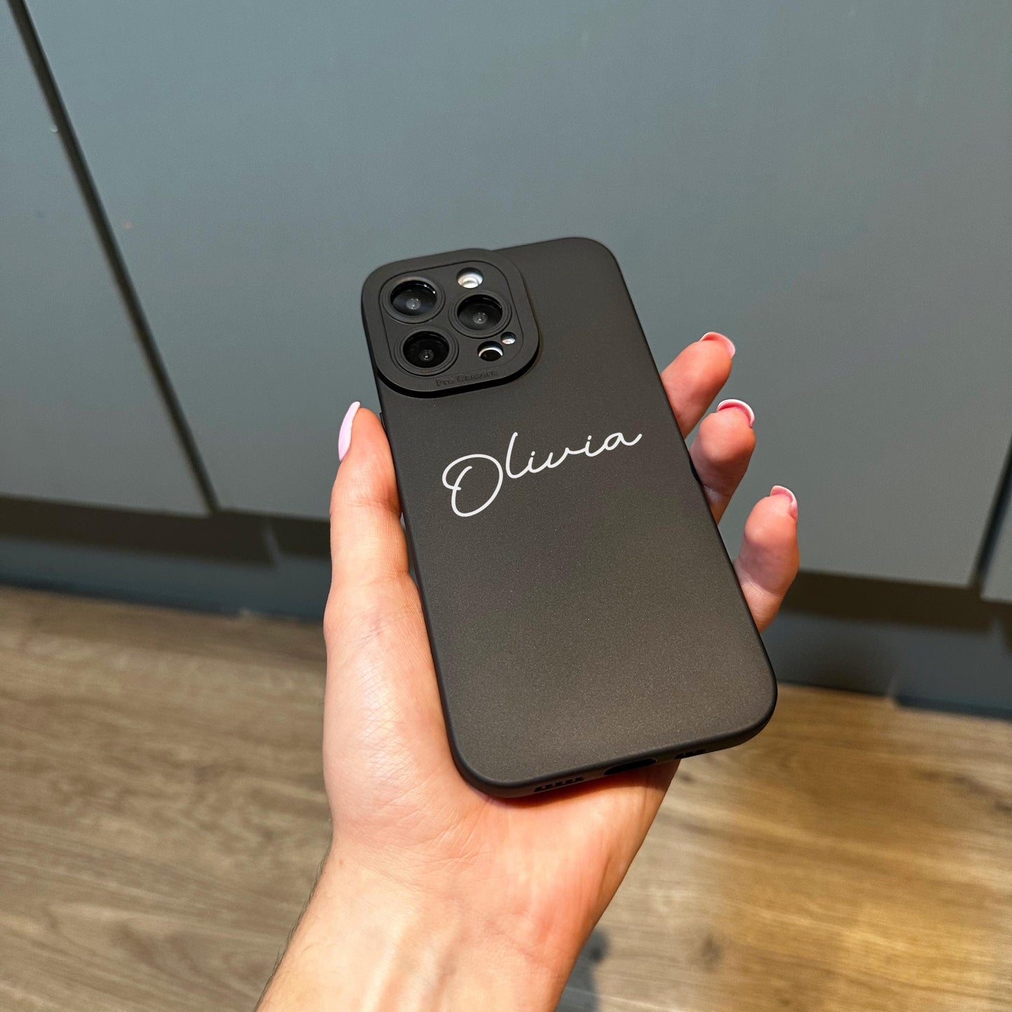 Black Personalised White Cursive Name Phone Case for iPhone 17 16 15 14 13 12 11 11 Pro Max Mini 7 8 XR X Shockproof Phone Cover Custom Name