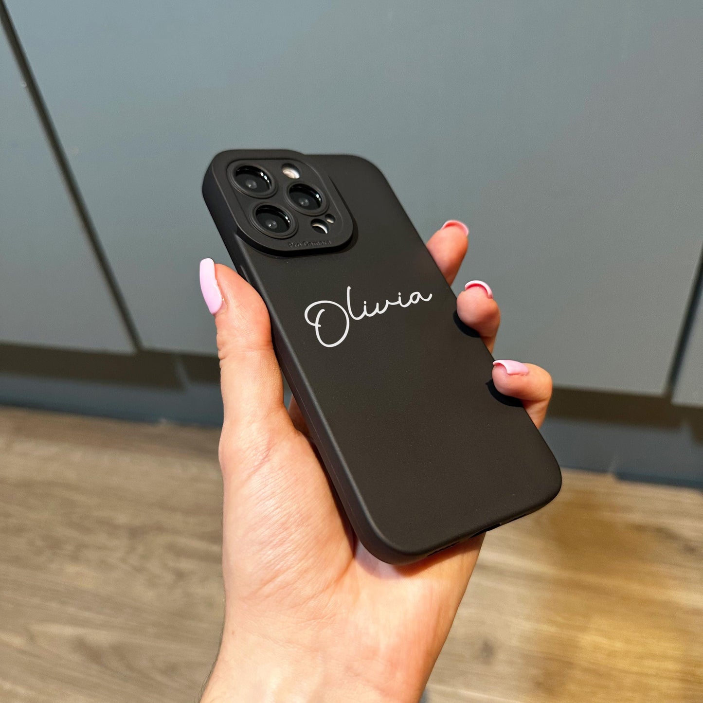 Black Personalised White Cursive Name Phone Case for iPhone 17 16 15 14 13 12 11 11 Pro Max Mini 7 8 XR X Shockproof Phone Cover Custom Name