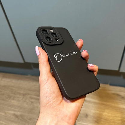 Black Personalised White Cursive Name Phone Case for iPhone 17 16 15 14 13 12 11 11 Pro Max Mini 7 8 XR X Shockproof Phone Cover Custom Name