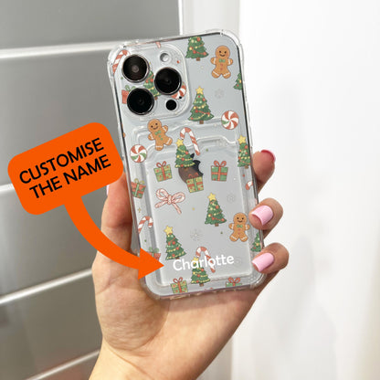 Christmas Tree Gingerbread Card Holder Phone Case for iPhone 17 16 15 14 13 12 11 11 Pro Max Mini 7 X Wallet Shockproof Phone Cover Custom