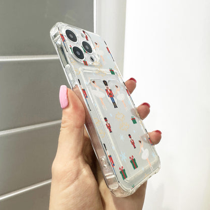 Christmas Pattern Clear Card Holder Phone Case for iPhone 17 16 15 14 13 12 11 11 Pro Max Mini XR Wallet Shockproof Phone Cover Custom Name