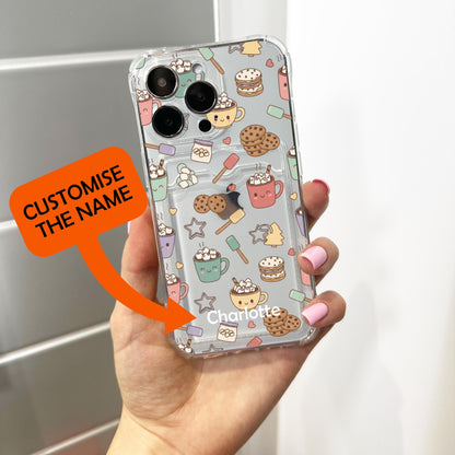 Christmas Kawaii Clear Card Holder Phone Case for iPhone 17 16 15 14 13 12 11 11 Pro Max Mini 7 8 XR X Wallet Shockproof Phone Cover Custom