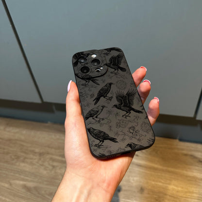 Black Gothic Ornate Ravens Crows Phone Case for iPhone 17 16 15 14 13 12 11 11 Pro Max Mini 7 8 XR Shockproof Phone Cover with Custom Name