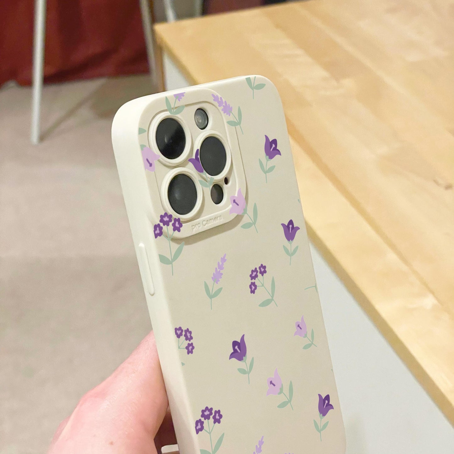 Purple Lavender Floral Beige Phone Case for iPhone 17 16 15 14 13 12 11 11 Pro Max Mini 7 8 XR XS X Shockproof Phone Cover with Custom Name