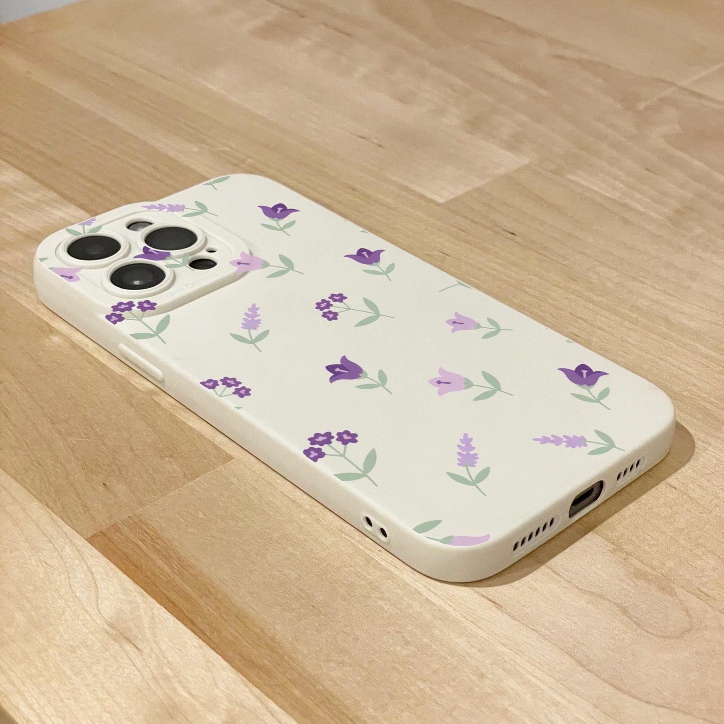 Purple Lavender Floral Beige Phone Case for iPhone 17 16 15 14 13 12 11 11 Pro Max Mini 7 8 XR XS X Shockproof Phone Cover with Custom Name