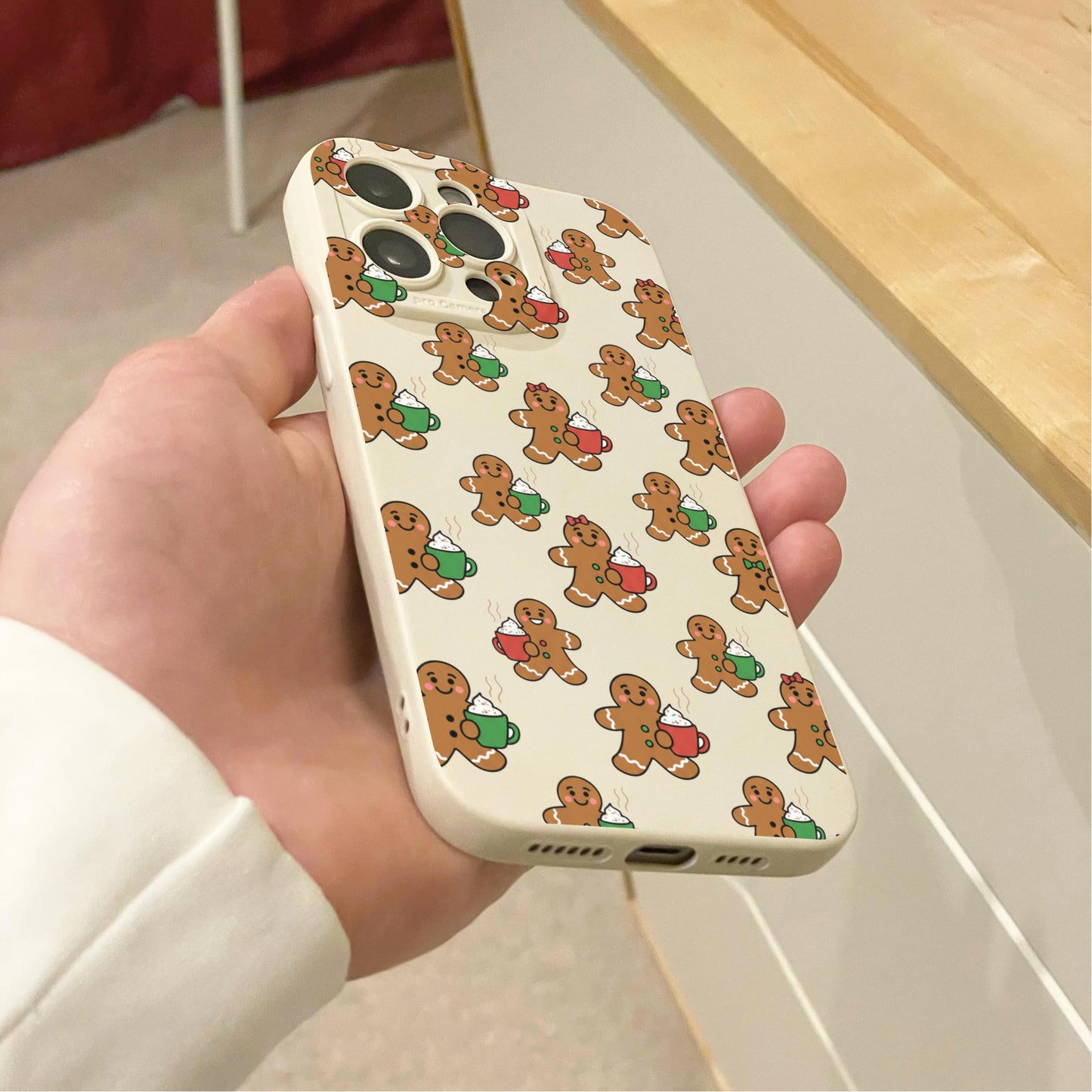 Christmas Gingerbread Man Beige Phone Case for iPhone 17 16 15 14 13 12 11 11 Pro Max Mini 7 8 XR X Shockproof Phone Cover with Custom Name
