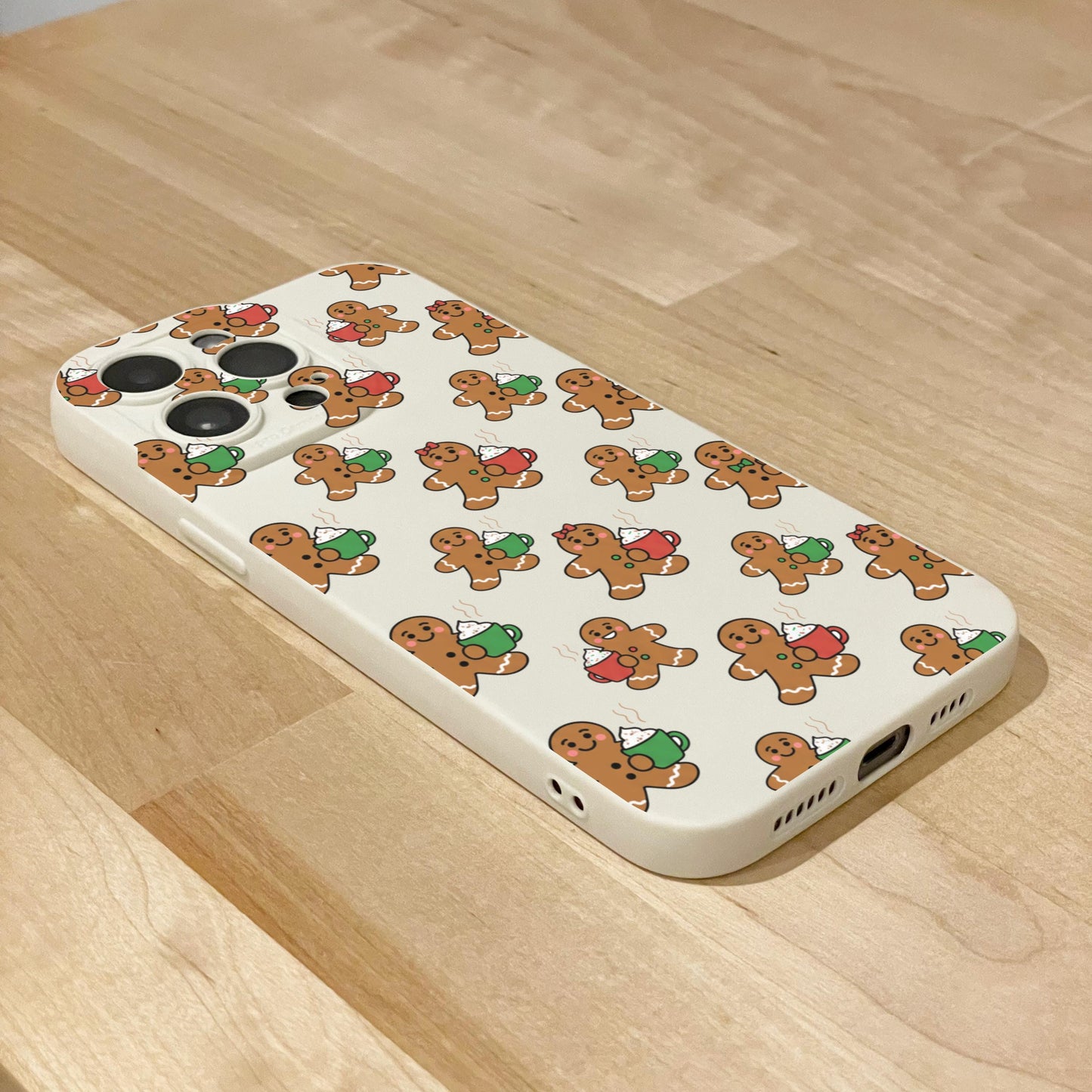 Christmas Gingerbread Man Beige Phone Case for iPhone 17 16 15 14 13 12 11 11 Pro Max Mini 7 8 XR X Shockproof Phone Cover with Custom Name