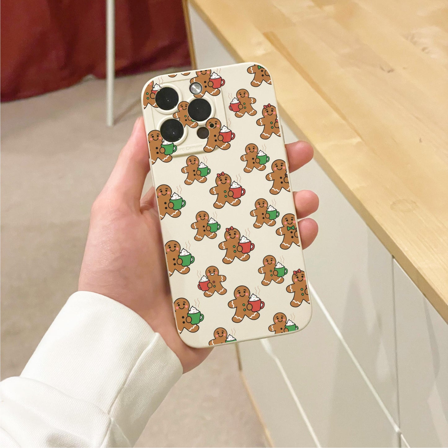 Christmas Gingerbread Man Beige Phone Case for iPhone 17 16 15 14 13 12 11 11 Pro Max Mini 7 8 XR X Shockproof Phone Cover with Custom Name