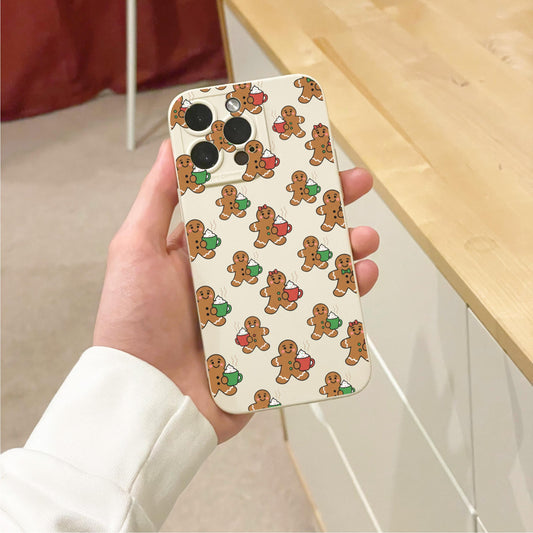 Christmas Gingerbread Man Beige Phone Case for iPhone 17 16 15 14 13 12 11 11 Pro Max Mini 7 8 XR X Shockproof Phone Cover with Custom Name