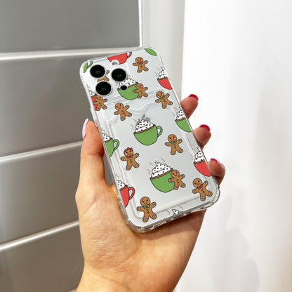 Gingerbread Man Drink Card Holder Phone Case for iPhone 17 16 15 14 13 12 11 11 Pro Max Mini 7 8 XR X Wallet Shockproof Phone Cover Custom
