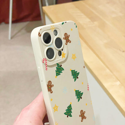 Christmas Tree Star Candy Cane Beige Phone Case for iPhone 17 16 15 14 13 12 11 11 Pro Max Mini 7 8 XR X Shockproof Phone Cover Custom Name