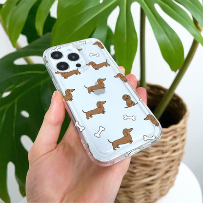 Sausage Dog Bone Clear Phone Case for iPhone 17 16 15 14 13 12 11 11 Pro Max Mini 7 8 XR X Shockproof Slim Phone Cover with Customised Name