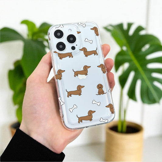 Sausage Dog Bone Clear Phone Case for iPhone 17 16 15 14 13 12 11 11 Pro Max Mini 7 8 XR X Shockproof Slim Phone Cover with Customised Name