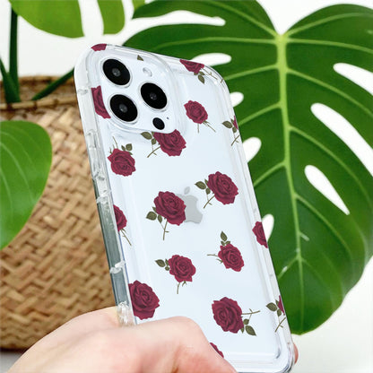 Burgundy Rose Clear Phone Case for iPhone 17 16 15 14 13 12 11 11 Pro Max Mini 7 8 XR X Shockproof Slim Phone Cover with Customised Name