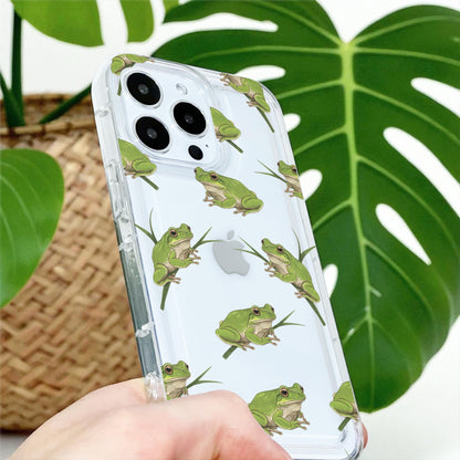 Frog Pattern Clear Phone Case for iPhone 17 16 15 14 13 12 11 11 Pro Max Mini 7 8 XR X Shockproof Slim Phone Cover with Customised Name