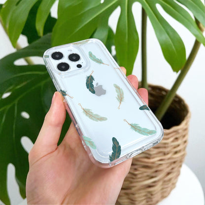 Feather Pattern Clear Phone Case for iPhone 17 16 15 14 13 12 11 11 Pro Max Mini 7 8 XR X Shockproof Slim Phone Cover with Customised Name