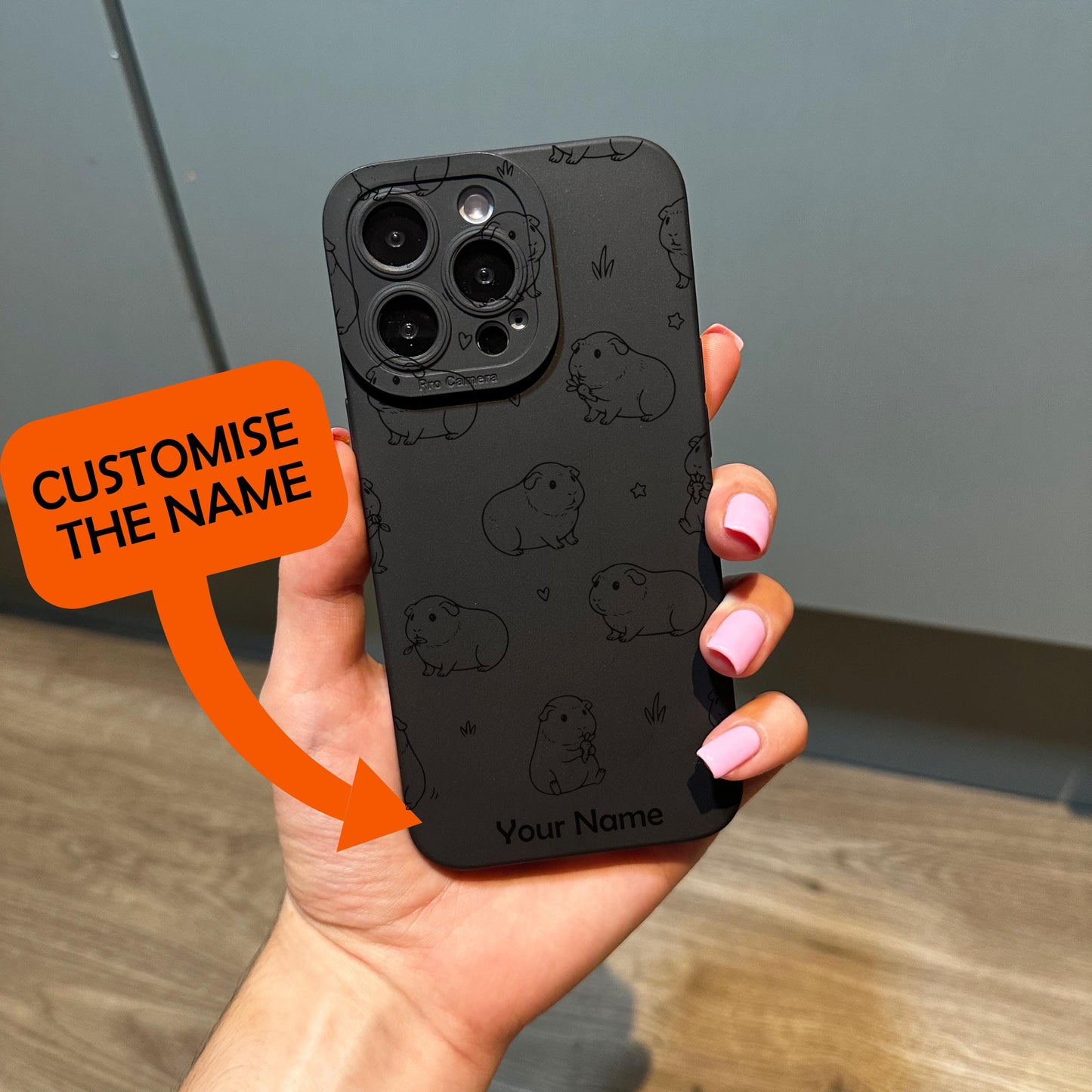 Black Guinea Pigs Phone Case for iPhone 17 16 15 14 13 12 11 11 Pro Max Mini 7 8 XR XS X Shockproof Phone Cover with Customised Name
