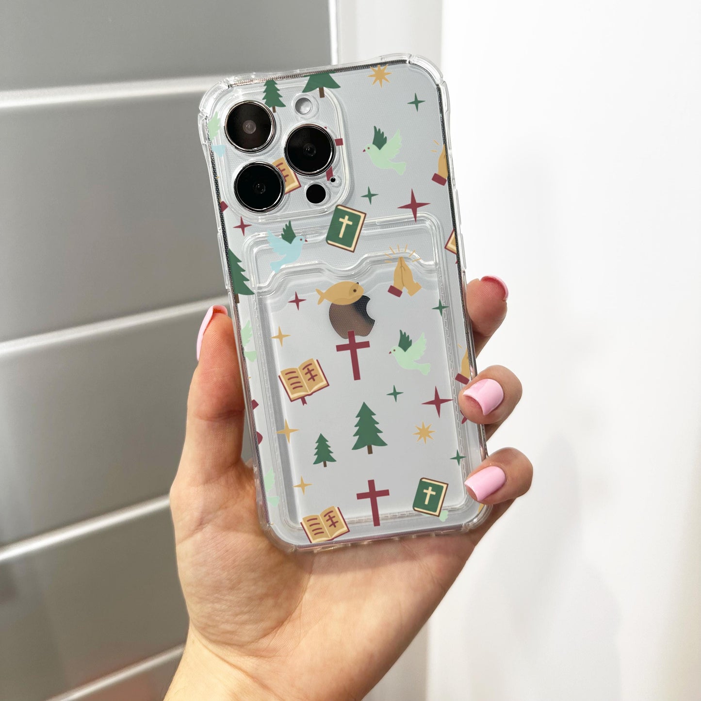 Christian Religious Card Holder Phone Case for iPhone 17 16 15 14 13 12 11 11 Pro Max Mini 7 8 XR XS X Wallet Shockproof Phone Cover Custom