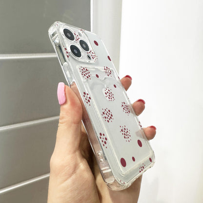 Burgundy Polka Dot Card Holder Phone Case for iPhone 17 16 15 14 13 12 11 11 Pro Max Mini 7 8 XR XS X Wallet Shockproof Phone Cover Custom