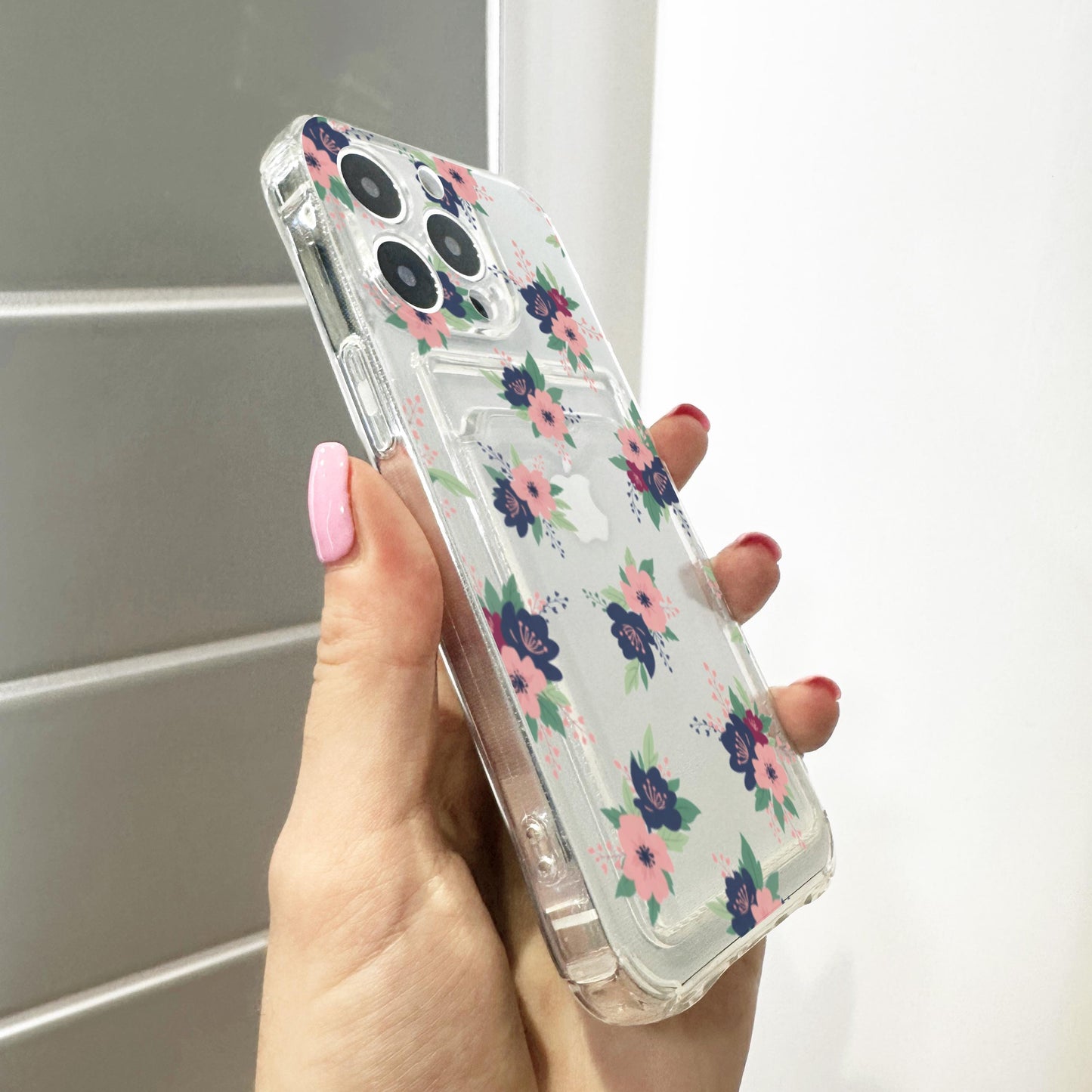 Pink Green Blue Floral Flower Card Holder Phone Case for iPhone 17 16 15 14 13 12 11 11 Pro Max Mini 7 8 XR X Wallet Shockproof Phone Cover
