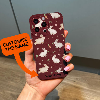 Rabbit Burgundy Phone Case for iPhone 17 16 15 14 13 12 11 11 Pro Max Mini 7 8 XR XS X Shockproof Phone Cover with Custom Name