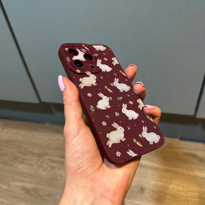 Rabbit Burgundy Phone Case for iPhone 17 16 15 14 13 12 11 11 Pro Max Mini 7 8 XR XS X Shockproof Phone Cover with Custom Name