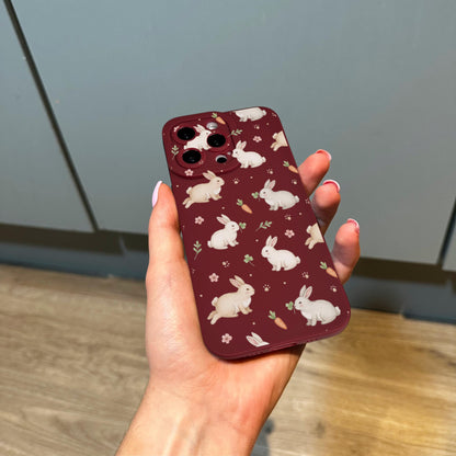 Rabbit Burgundy Phone Case for iPhone 17 16 15 14 13 12 11 11 Pro Max Mini 7 8 XR XS X Shockproof Phone Cover with Custom Name