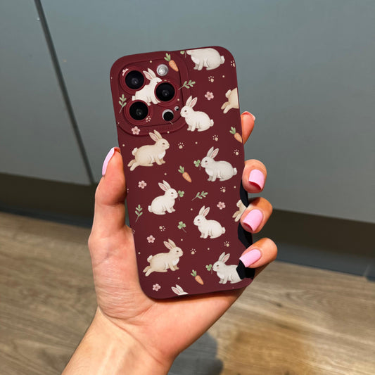 Rabbit Burgundy Phone Case for iPhone 17 16 15 14 13 12 11 11 Pro Max Mini 7 8 XR XS X Shockproof Phone Cover with Custom Name