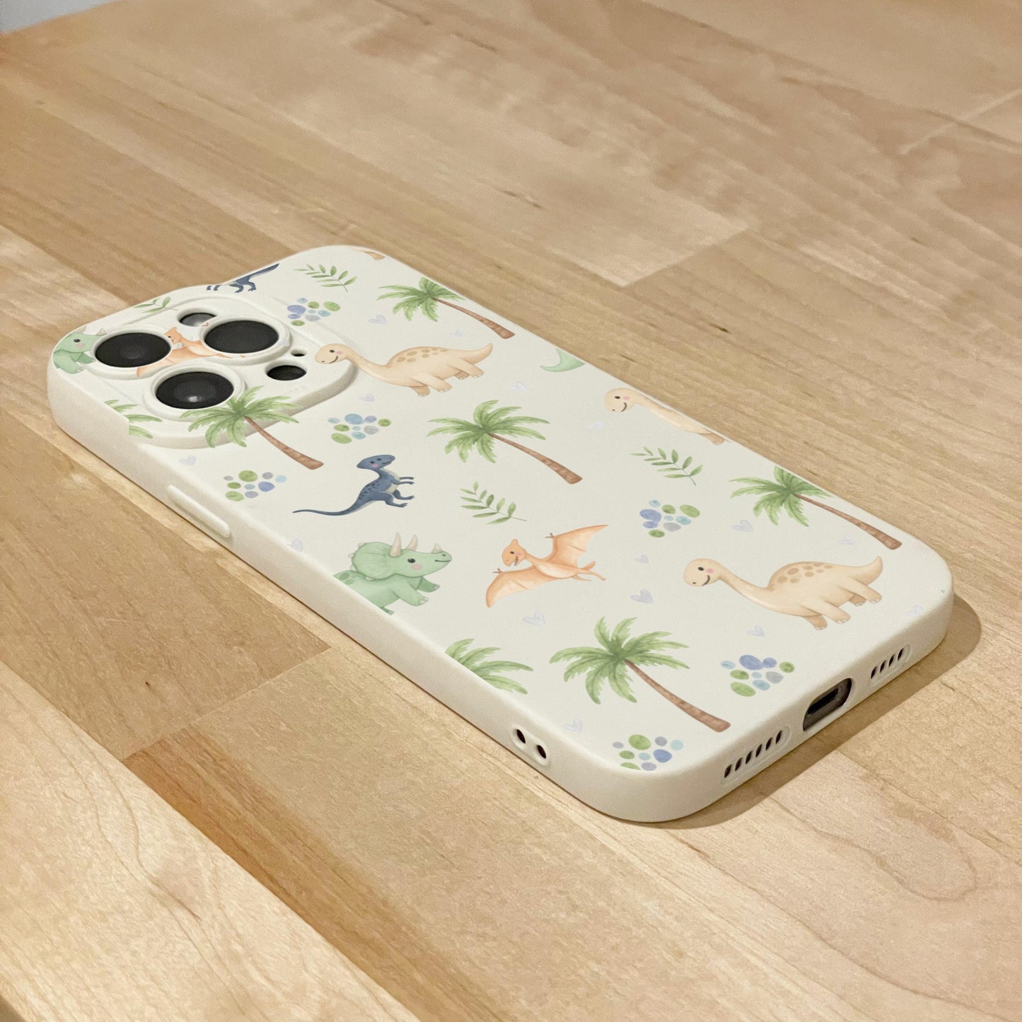 Watercolour Dinosaur Cartoon Beige Phone Case for iPhone 17 16 15 14 13 12 11 11 Pro Max Mini 7 8 XR XS X Shockproof Phone Cover Custom Name