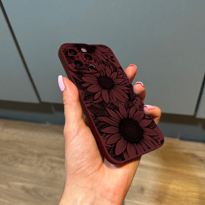Black Sunflower Burgundy Phone Case for iPhone 17 16 15 14 13 12 11 11 Pro Max Mini 7 8 XR XS X Shockproof Phone Cover with Custom Name