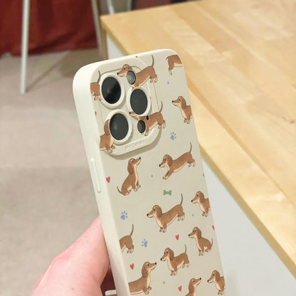 Sausage Dog Pattern Beige Phone Case for iPhone 17 16 15 14 13 12 11 11 Pro Max Mini 7 8 XR XS X Shockproof Phone Cover with Custom Name