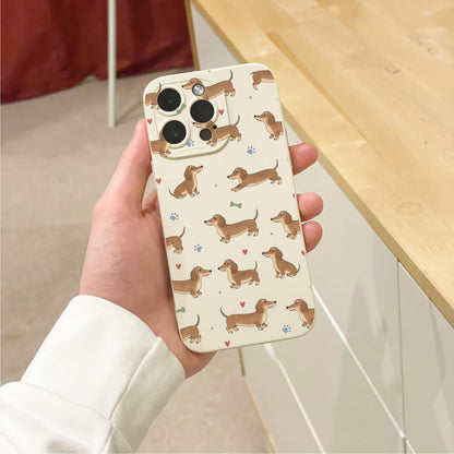 Sausage Dog Pattern Beige Phone Case for iPhone 17 16 15 14 13 12 11 11 Pro Max Mini 7 8 XR XS X Shockproof Phone Cover with Custom Name