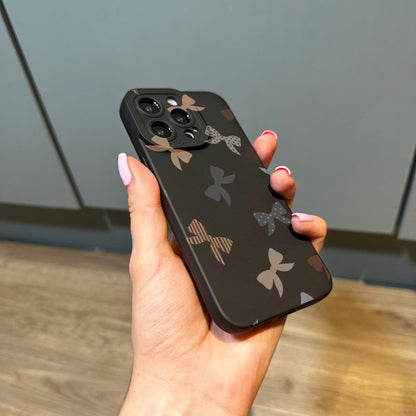 Brown Bow Black Phone Case for iPhone 17 16 15 14 13 12 11 11 Pro Max Mini 7 8 XR XS X Shockproof Phone Cover with Customised Name