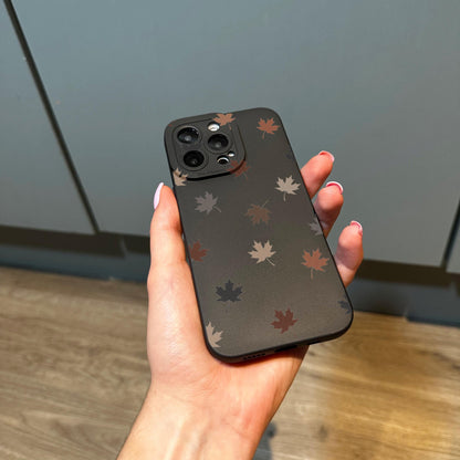 Brown Maple Leaf Pattern Black Phone Case for iPhone 17 16 15 14 13 12 11 11 Pro Max Mini 7 8 XR XS X Shockproof Phone Cover Custom Name