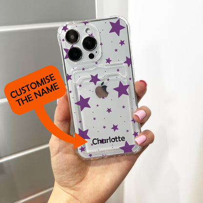 Rich Violet Star Clear Card Holder Phone Case for iPhone 17 16 15 14 13 12 11 11 Pro Max Mini 7 XR XS X Wallet Shockproof Phone Cover Custom