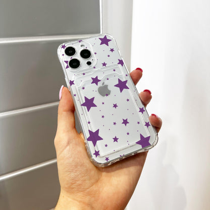 Rich Violet Star Clear Card Holder Phone Case for iPhone 17 16 15 14 13 12 11 11 Pro Max Mini 7 XR XS X Wallet Shockproof Phone Cover Custom